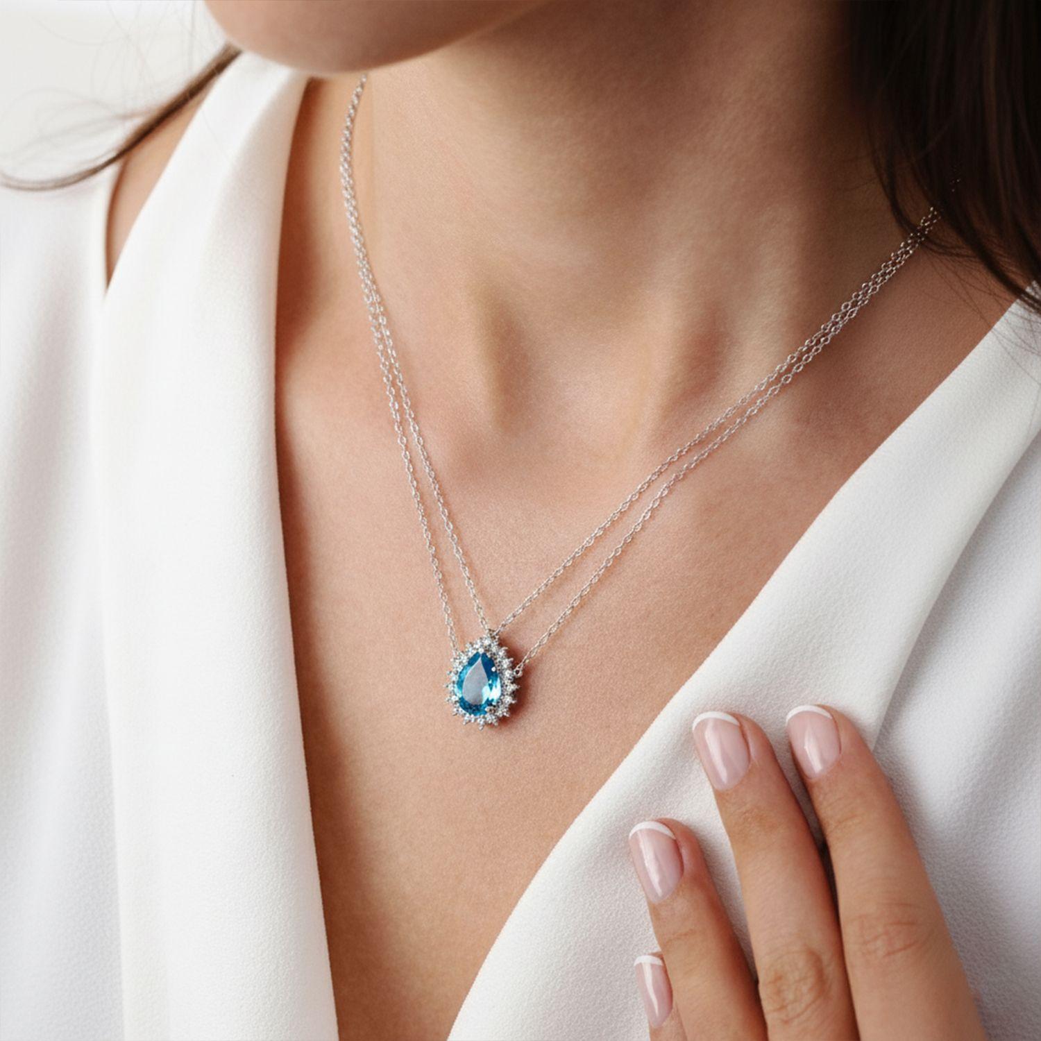 Collar blue Topaz en Forma de Gota-1