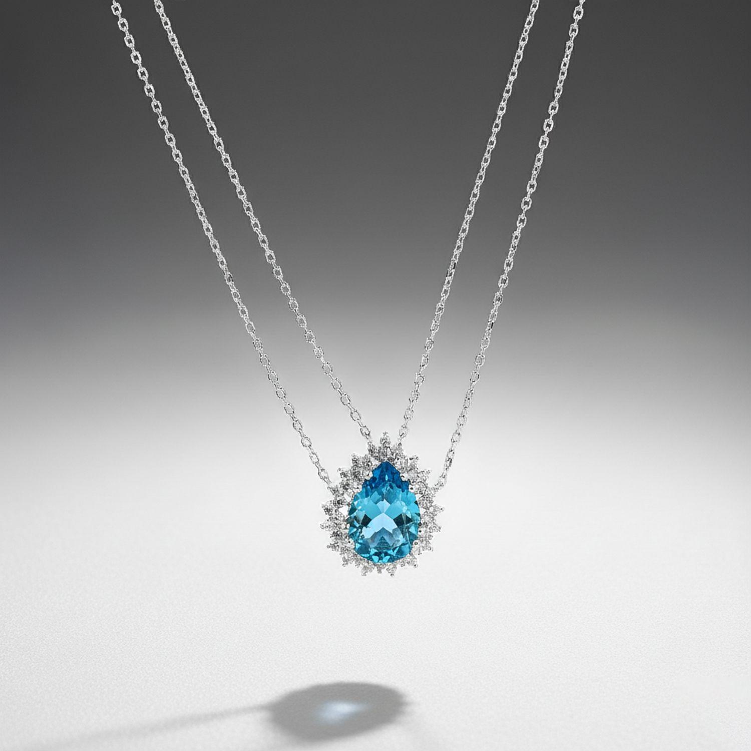 Collar blue Topaz en Forma de Gota-2