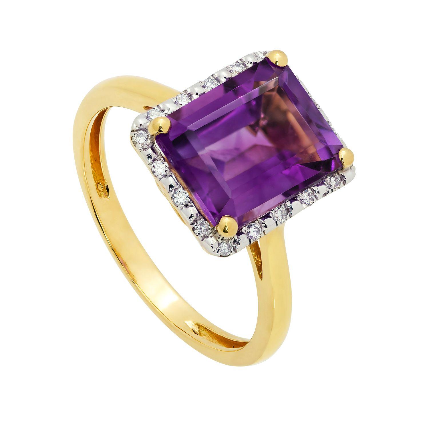 Anillo Amatista Con Brillantes Oro Amarillo #12.5-0