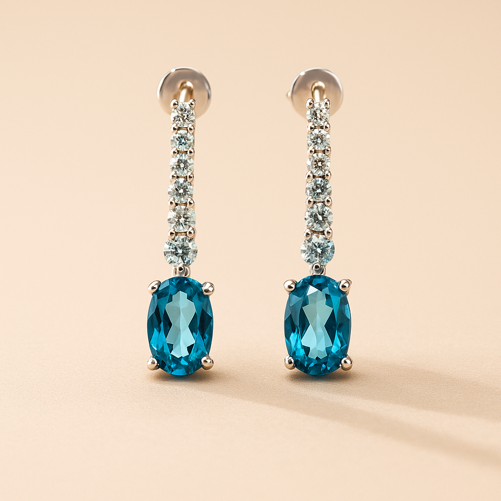 Aros Topacio azul natural con circonita-1