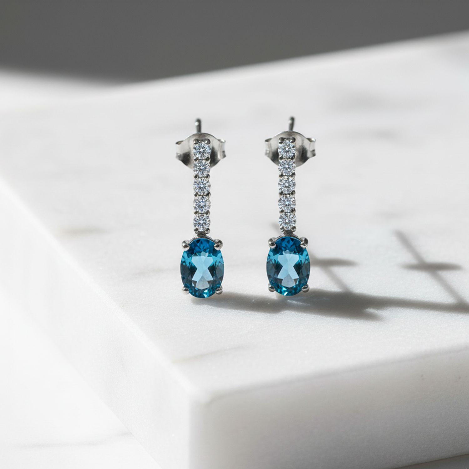 Aros Topacio azul natural con circonita-2