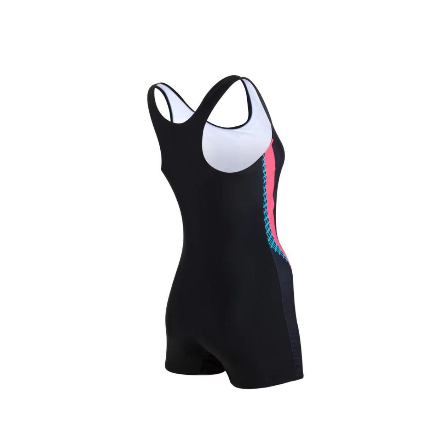 Traje de Baño Mujer Natación Boxer - Four Negro Rosa-2