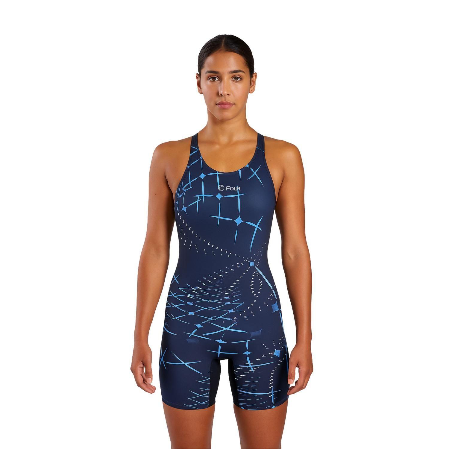 Traje de Baño Mujer Natación Boxer - Four Azul Negro-0