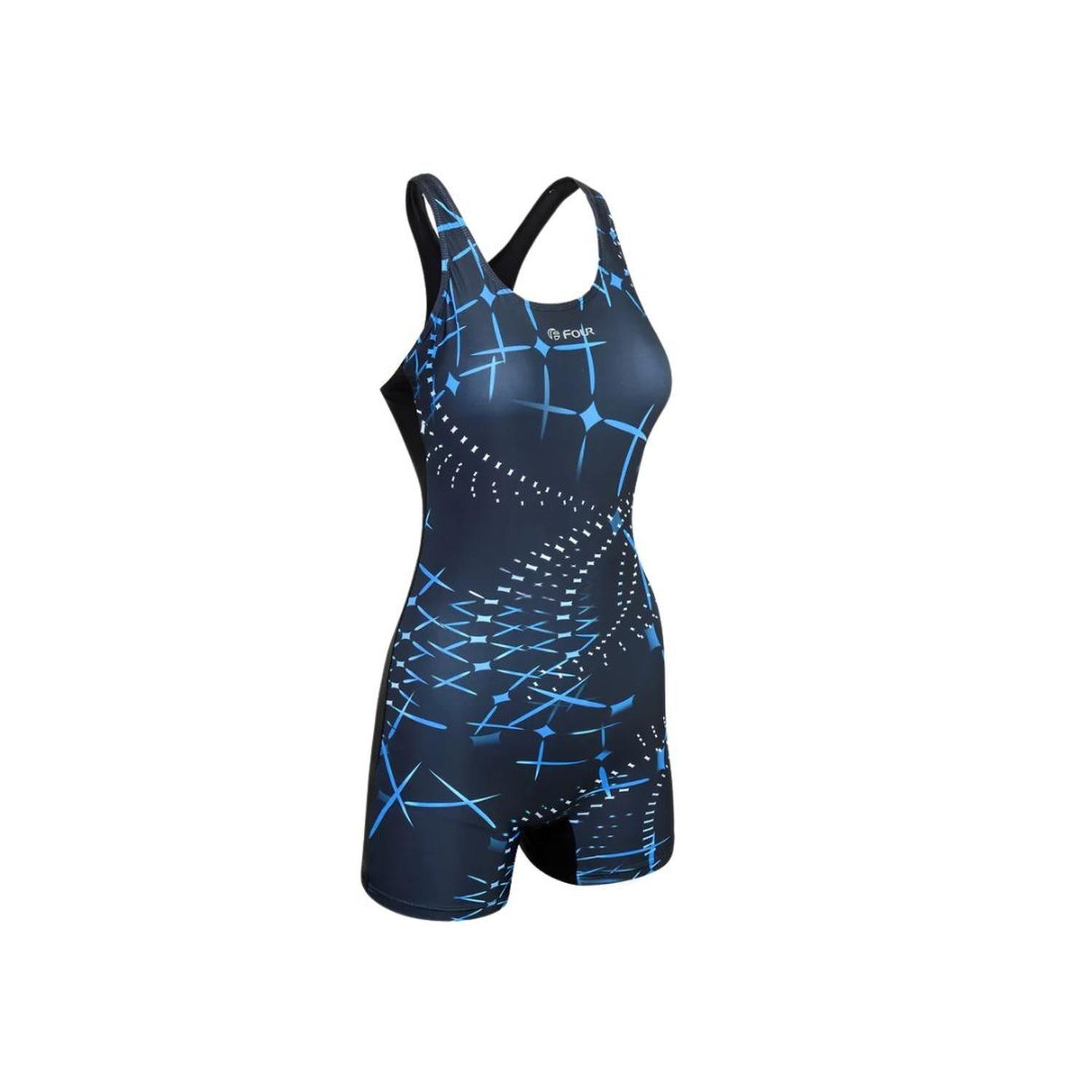 Traje de Baño Mujer Natación Boxer - Four Azul Negro-1