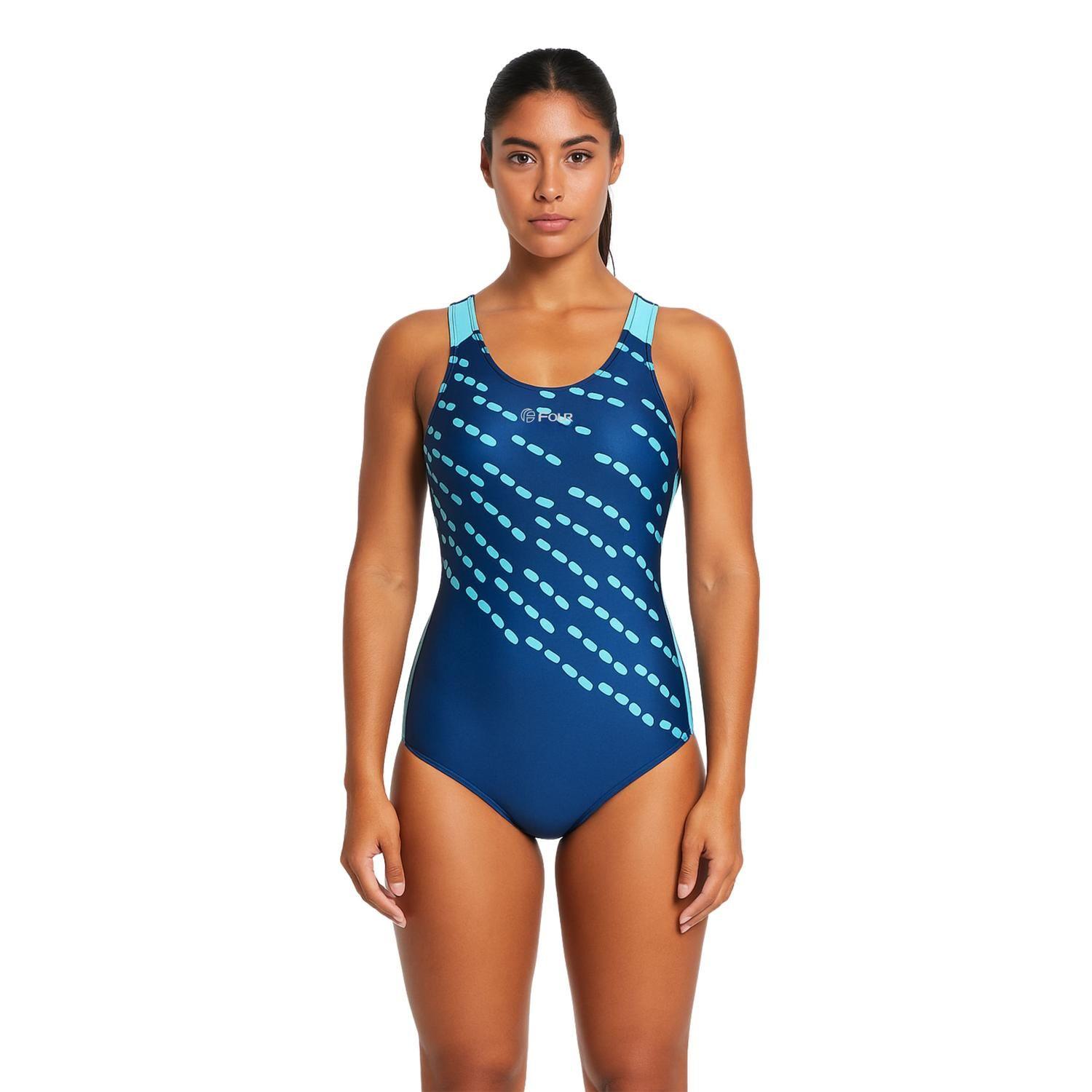 Traje de Baño Mujer Natación - Four Azul Marino Verde-0