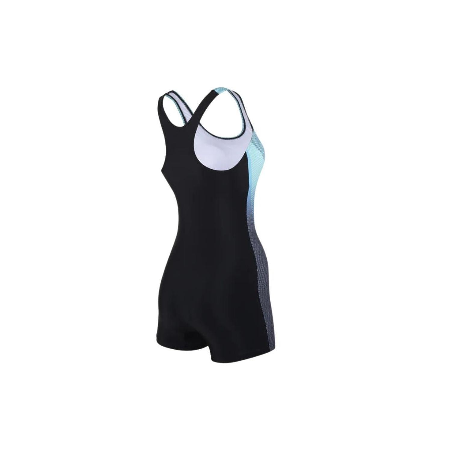 Traje de Baño Mujer Natación Boxer - Four Negro Celeste-2