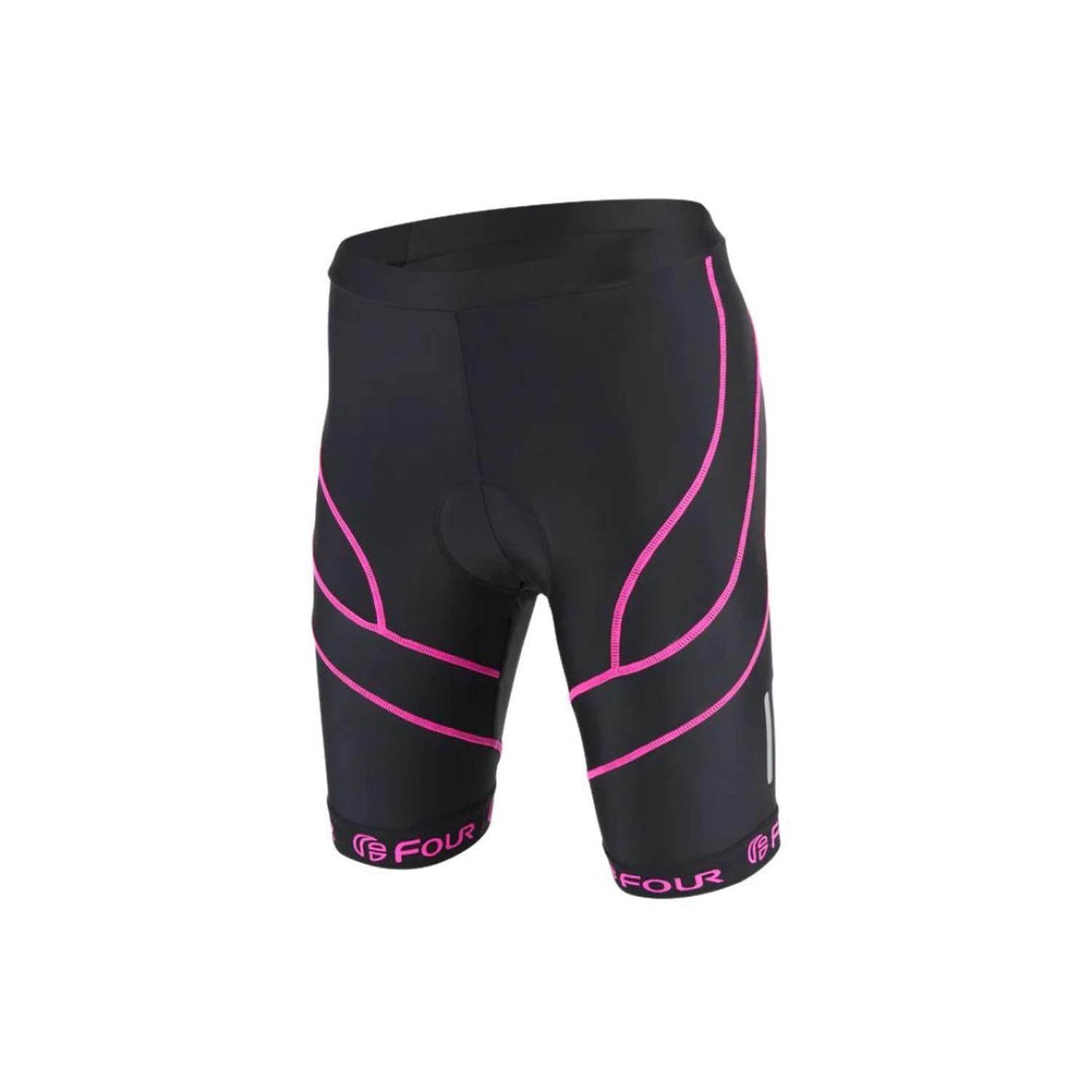 Short Ciclismo Mujer Four Acolchado Negro Rosado-2