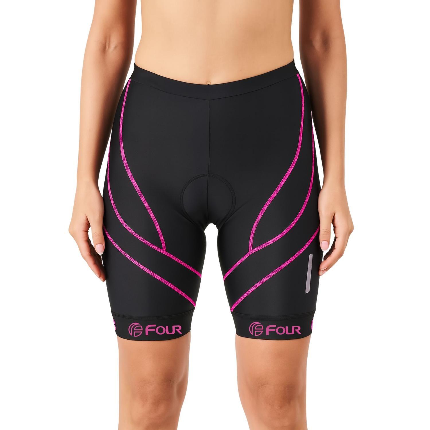 Short Ciclismo Mujer Four Acolchado Negro Rosado-5