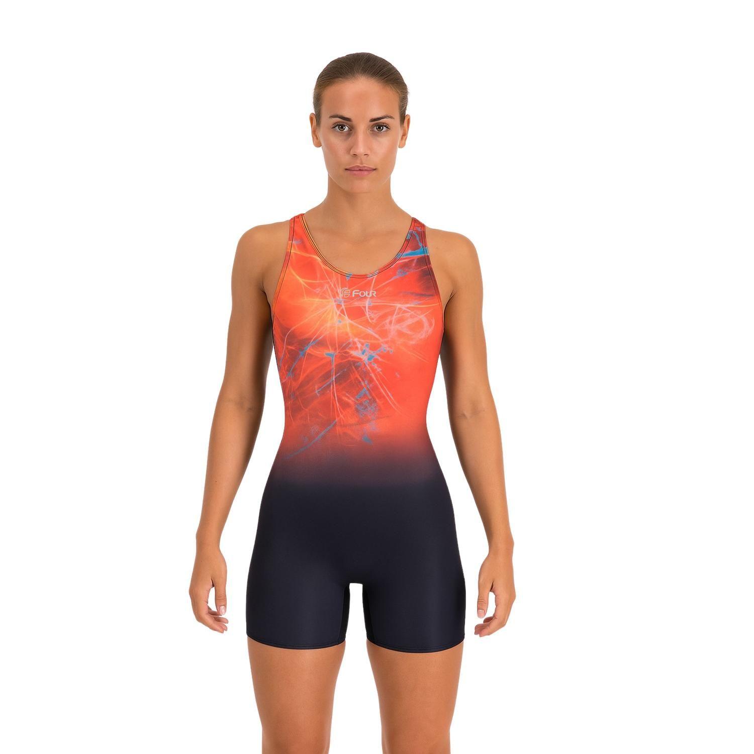 Traje de Baño Natación Mujer - Naranja Negro - Four - L-0