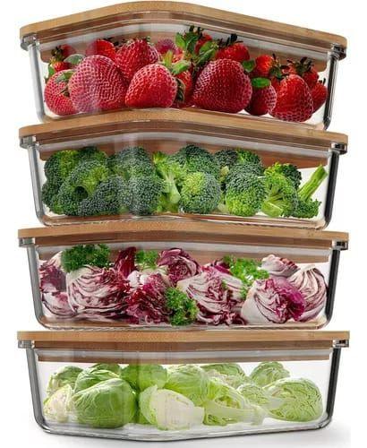 Pack4 Contenedor Frasco Vidrio Bambu Transparente Recipiente-0