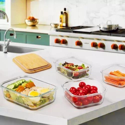 Pack4 Contenedor Frasco Vidrio Bambu Transparente Recipiente-3