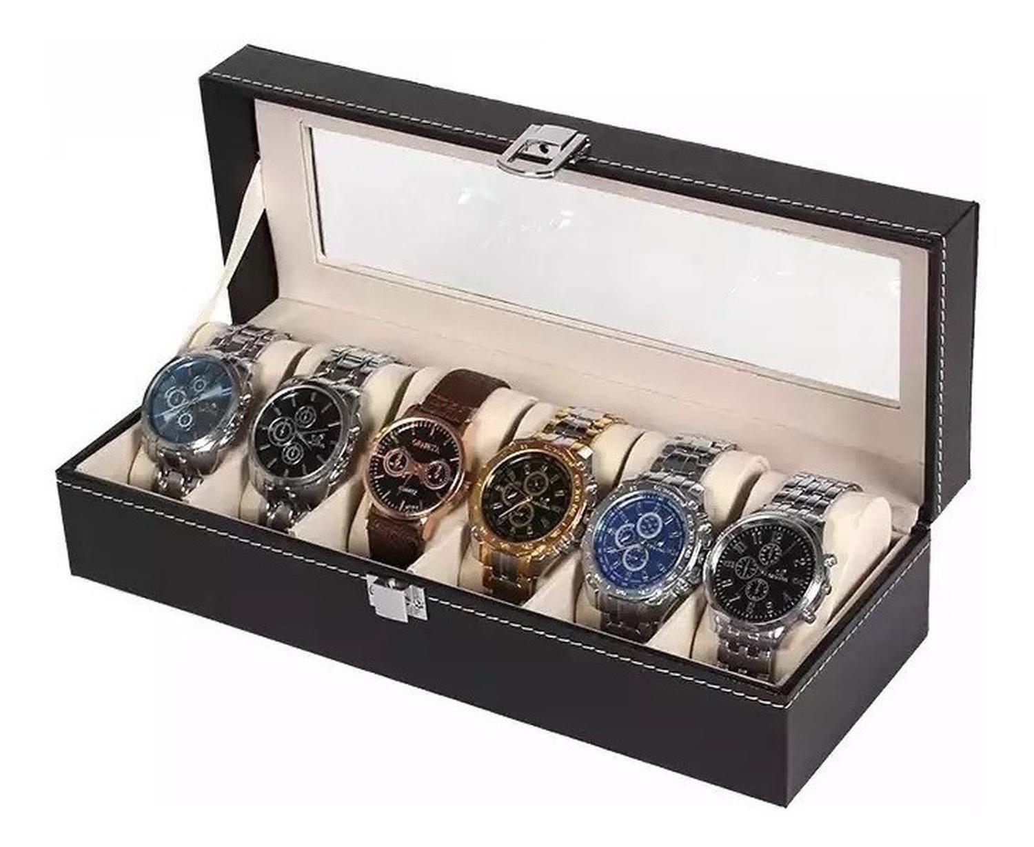 Caja Organizador Estuche Para 6 Relojes Exhibidor Ecocuero-0