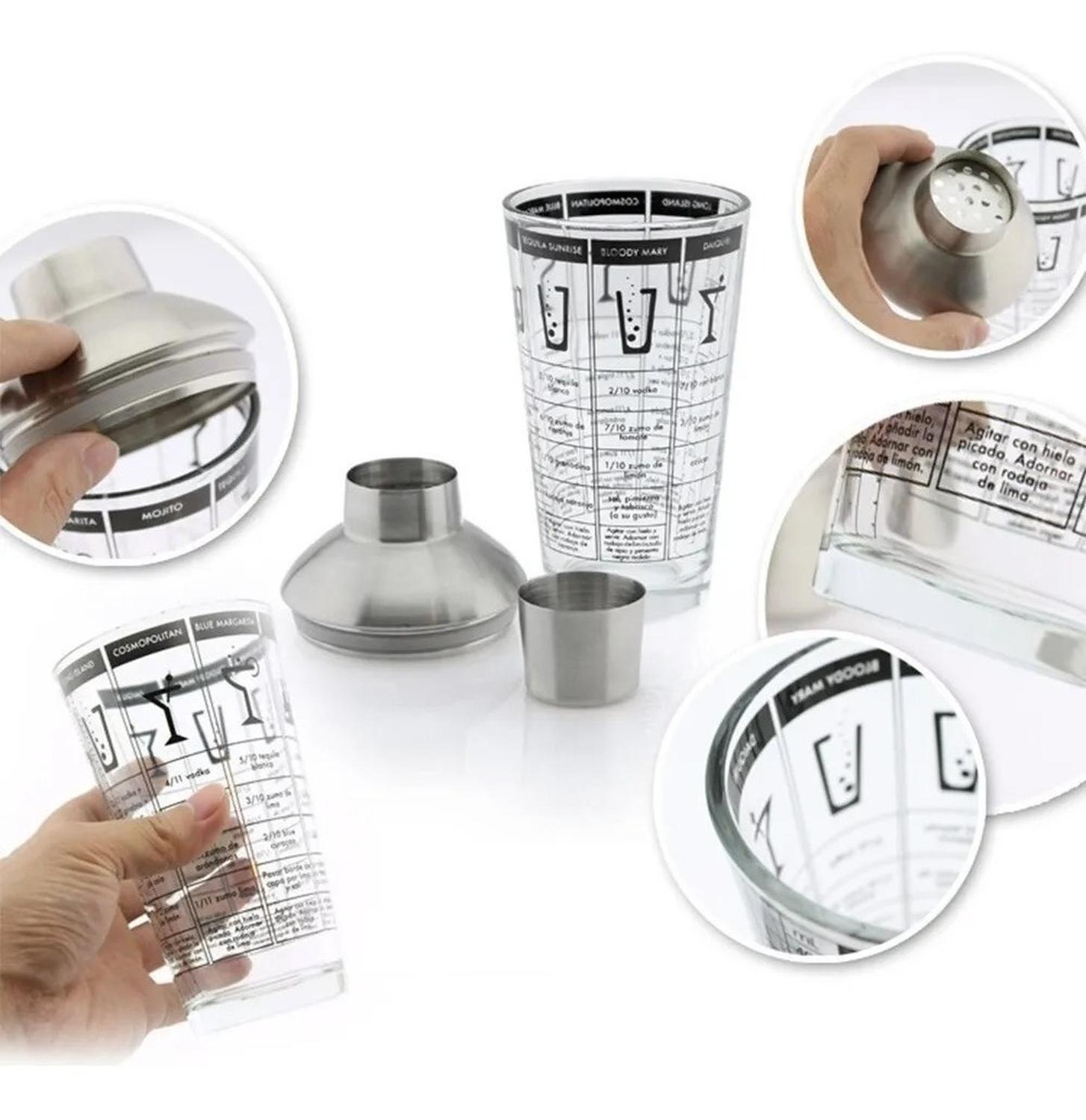 Coctelera De 450ml Con Recetas Impresas Tragos Transparente-3