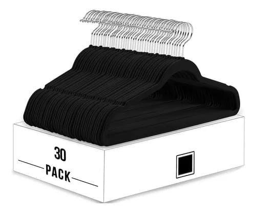 Colgadores De Ropa Set 30 Terciopelo Antideslizante Negro-0