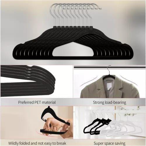 Colgadores De Ropa Set 30 Terciopelo Antideslizante Negro-1