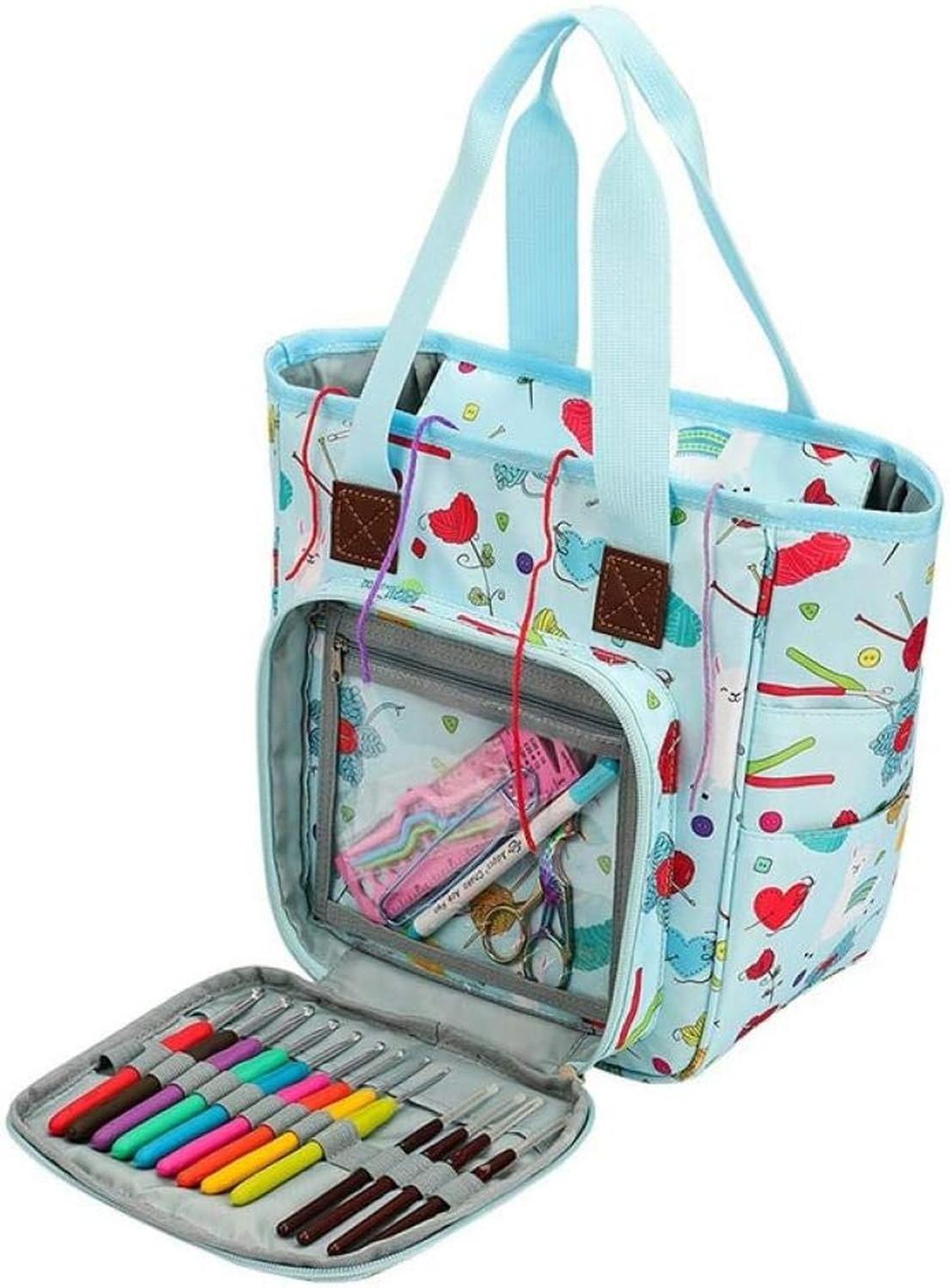 Bolso Porta Tejido Lana Palillos Crochet Tipo Cartera Grande-0