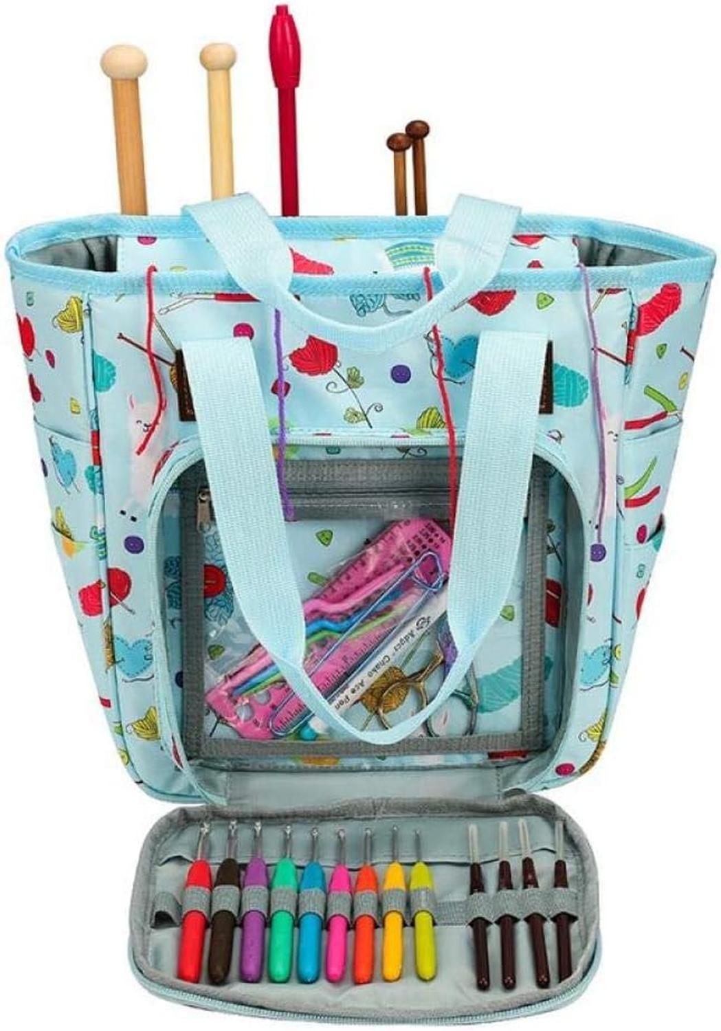 Bolso Porta Tejido Lana Palillos Crochet Tipo Cartera Grande-1