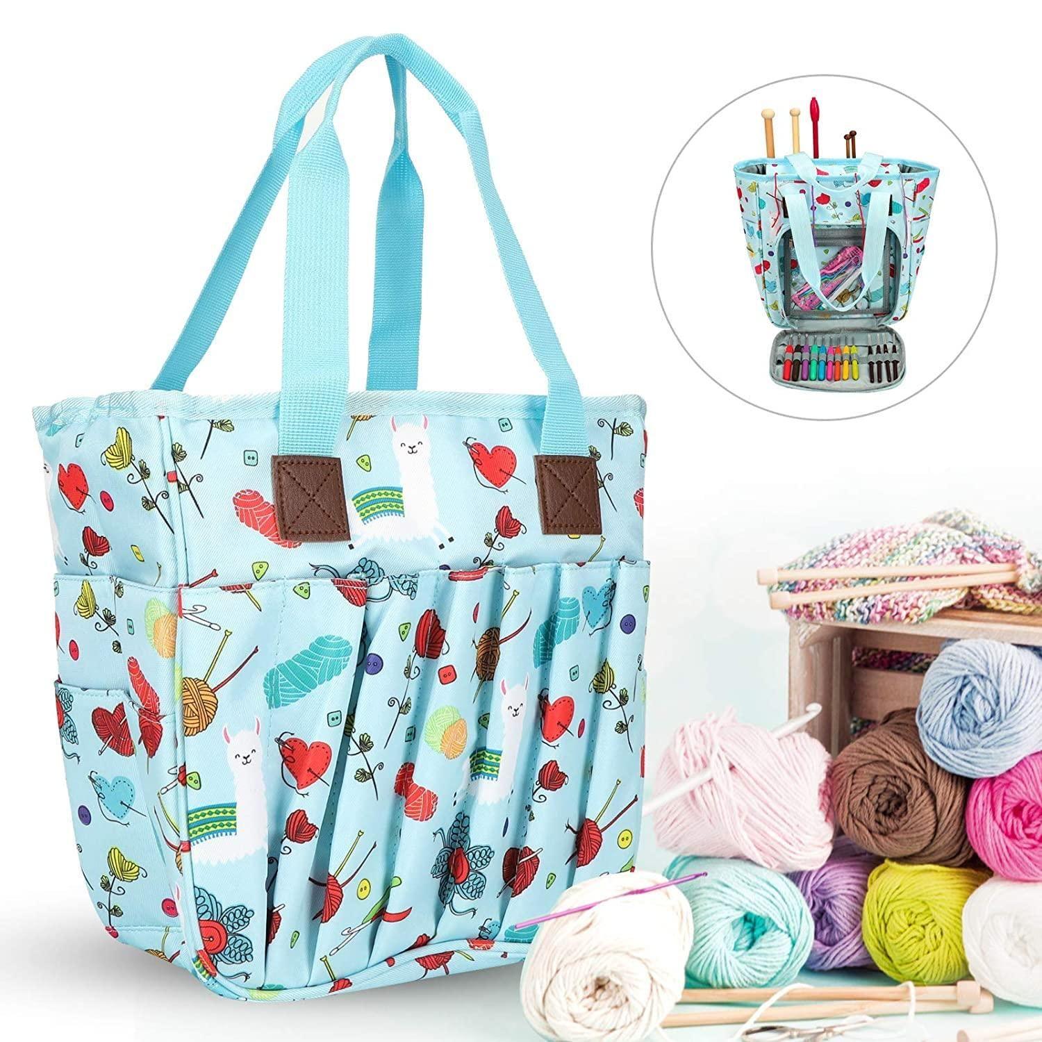 Bolso Porta Tejido Lana Palillos Crochet Tipo Cartera Grande-2