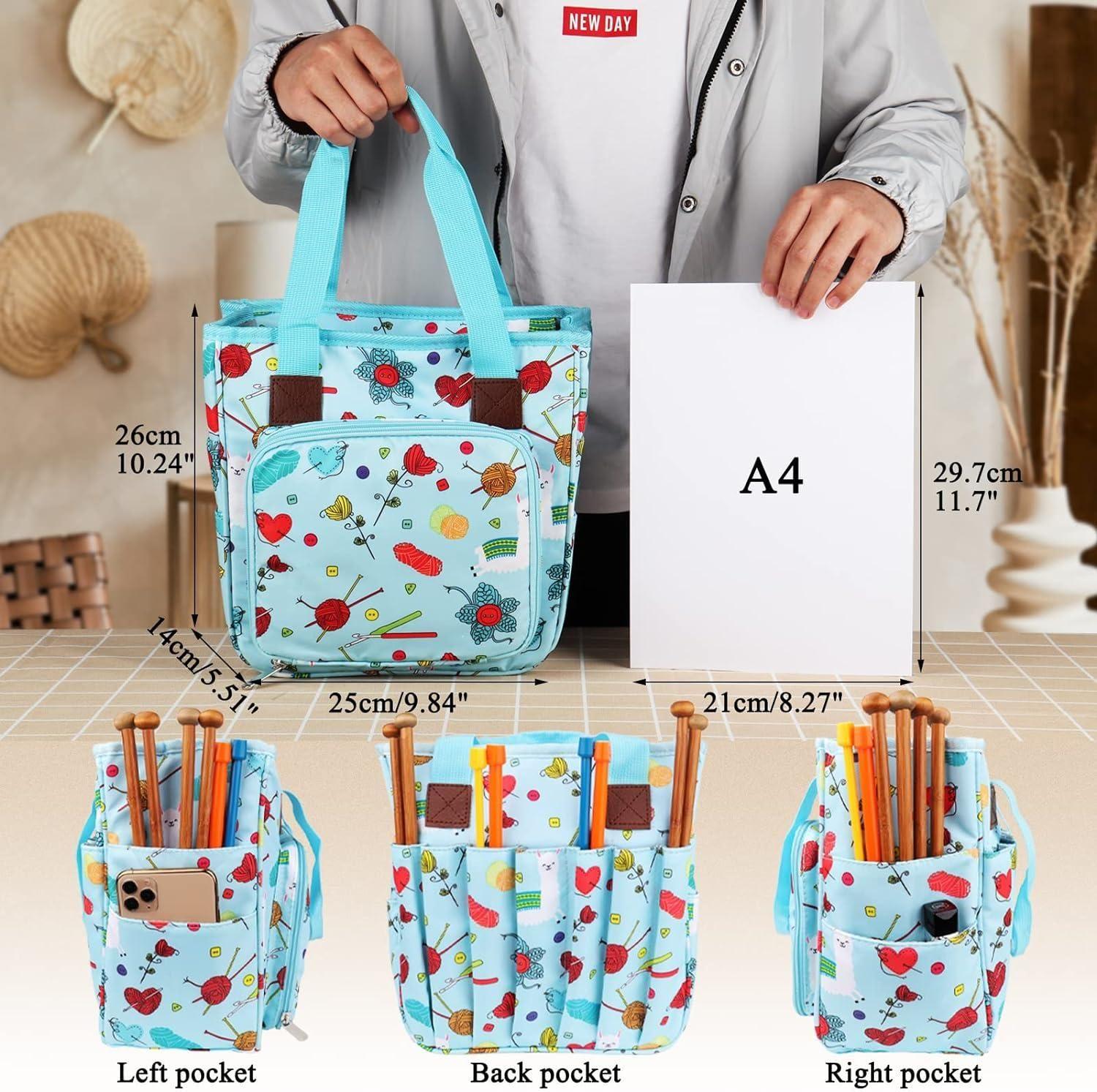Bolso Porta Tejido Lana Palillos Crochet Tipo Cartera Grande-3