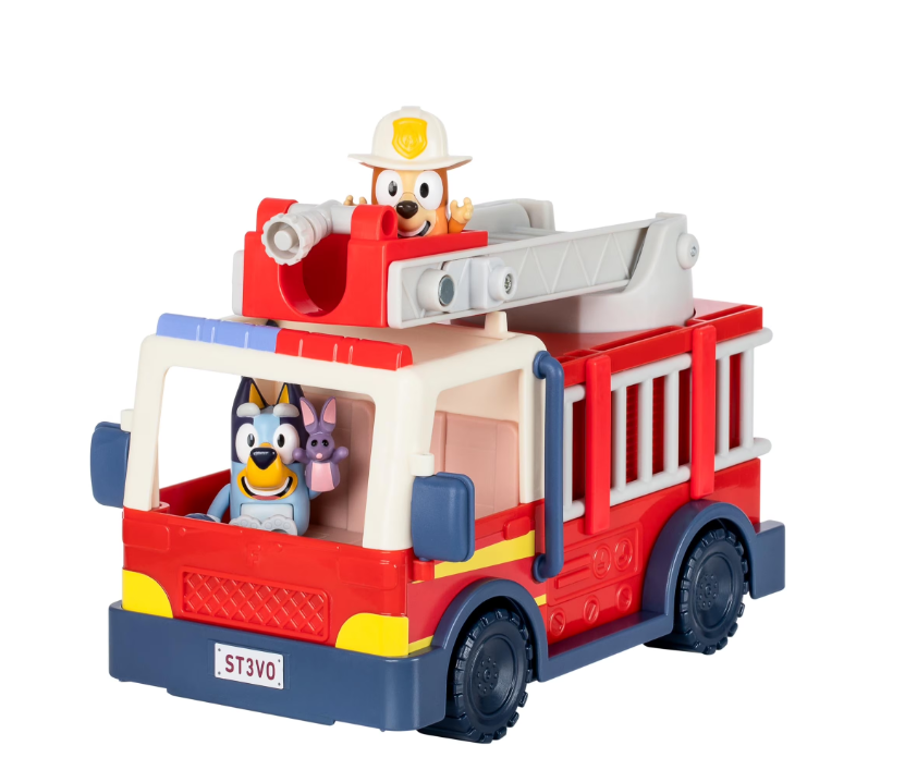 BLUEY CAMION DE BOMBEROS CON BLUEY BINGO Y BOB BILBY-2