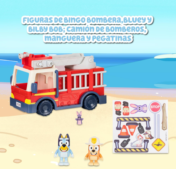 BLUEY CAMION DE BOMBEROS CON BLUEY BINGO Y BOB BILBY-7