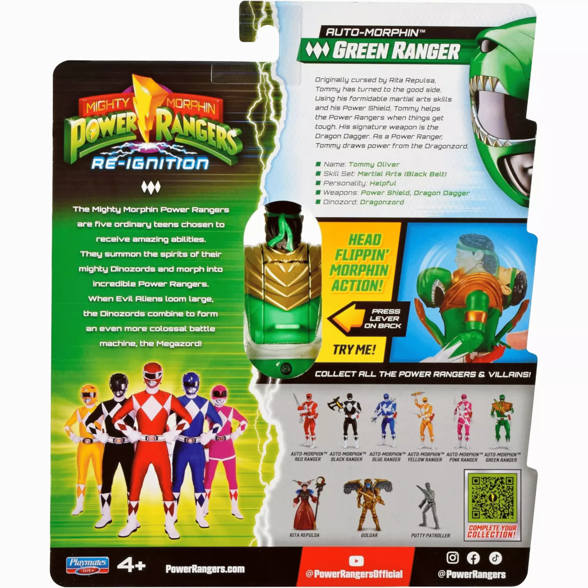 Power Rangers Figura Gira Cabeza Green Ranger-6