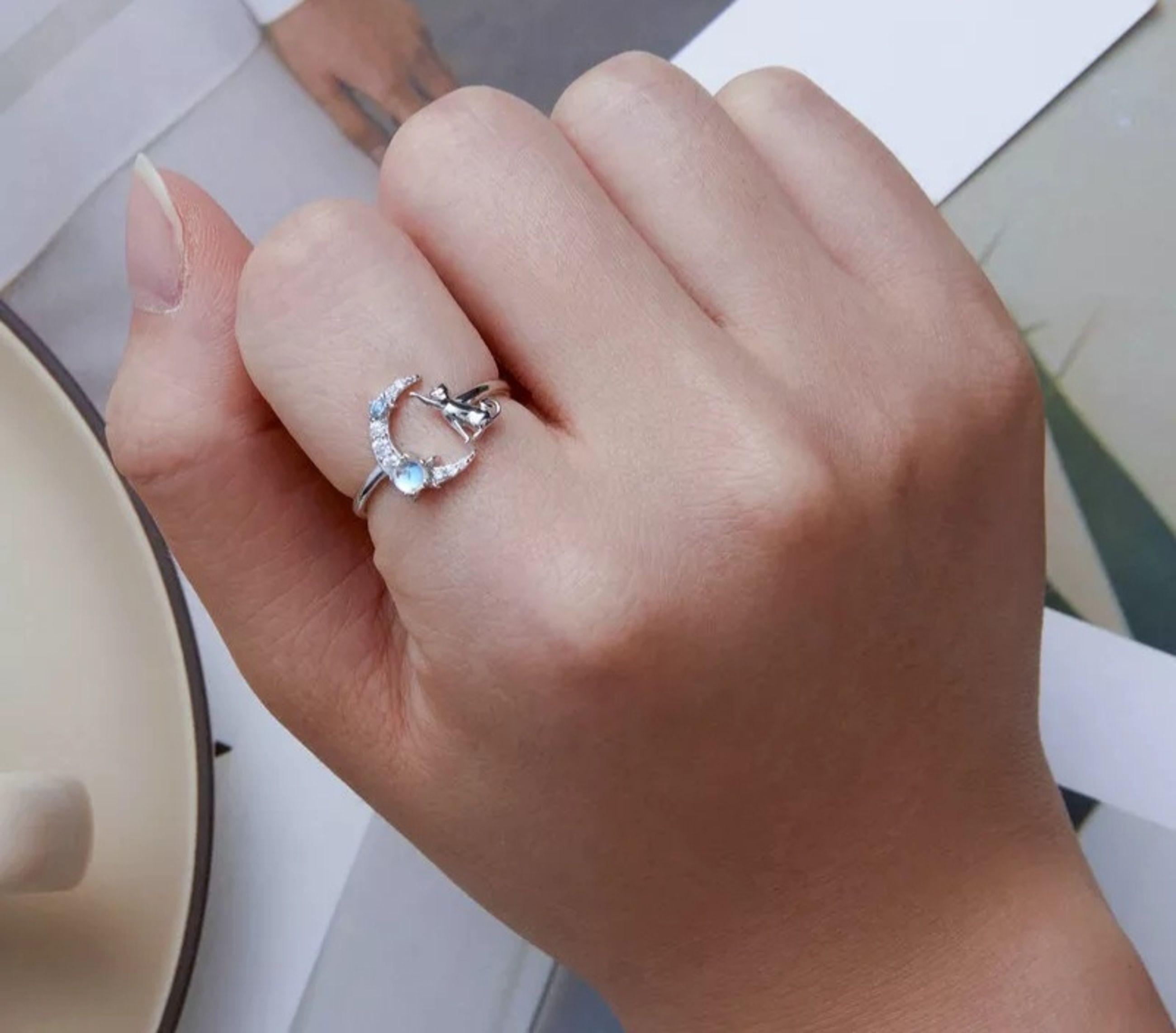 Anillo Gato Luna Ajustable Plata 925-3