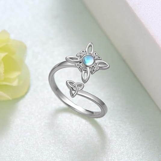 Anillo Plata 925 nudo de bruja triqueta ajustable joya-3
