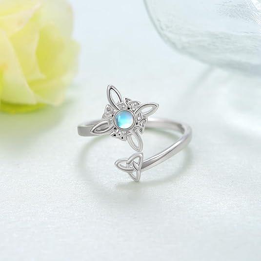 Anillo Plata 925 nudo de bruja triqueta ajustable joya-4
