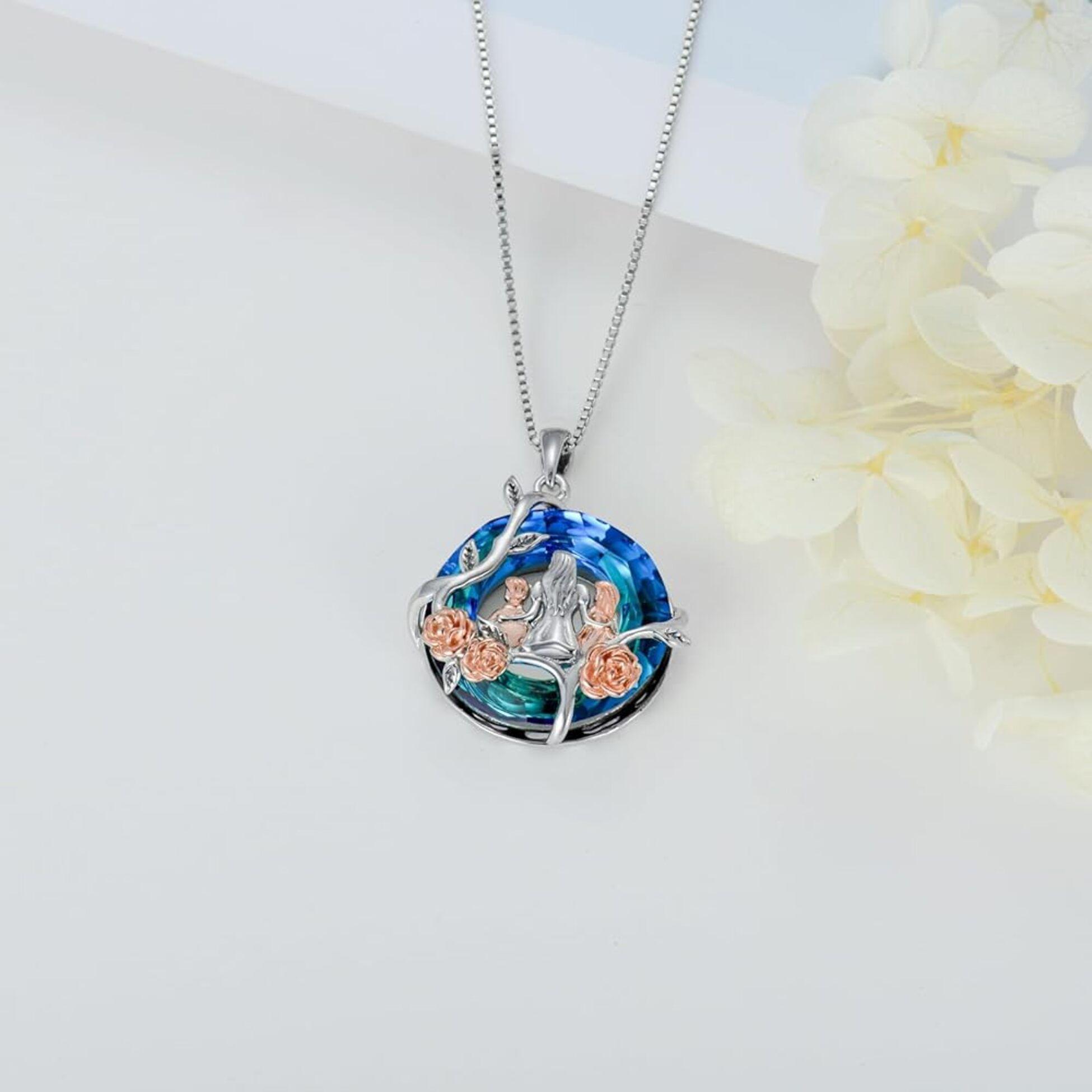 Collar Mamá Dos Hijos Cristal Plata 925-2