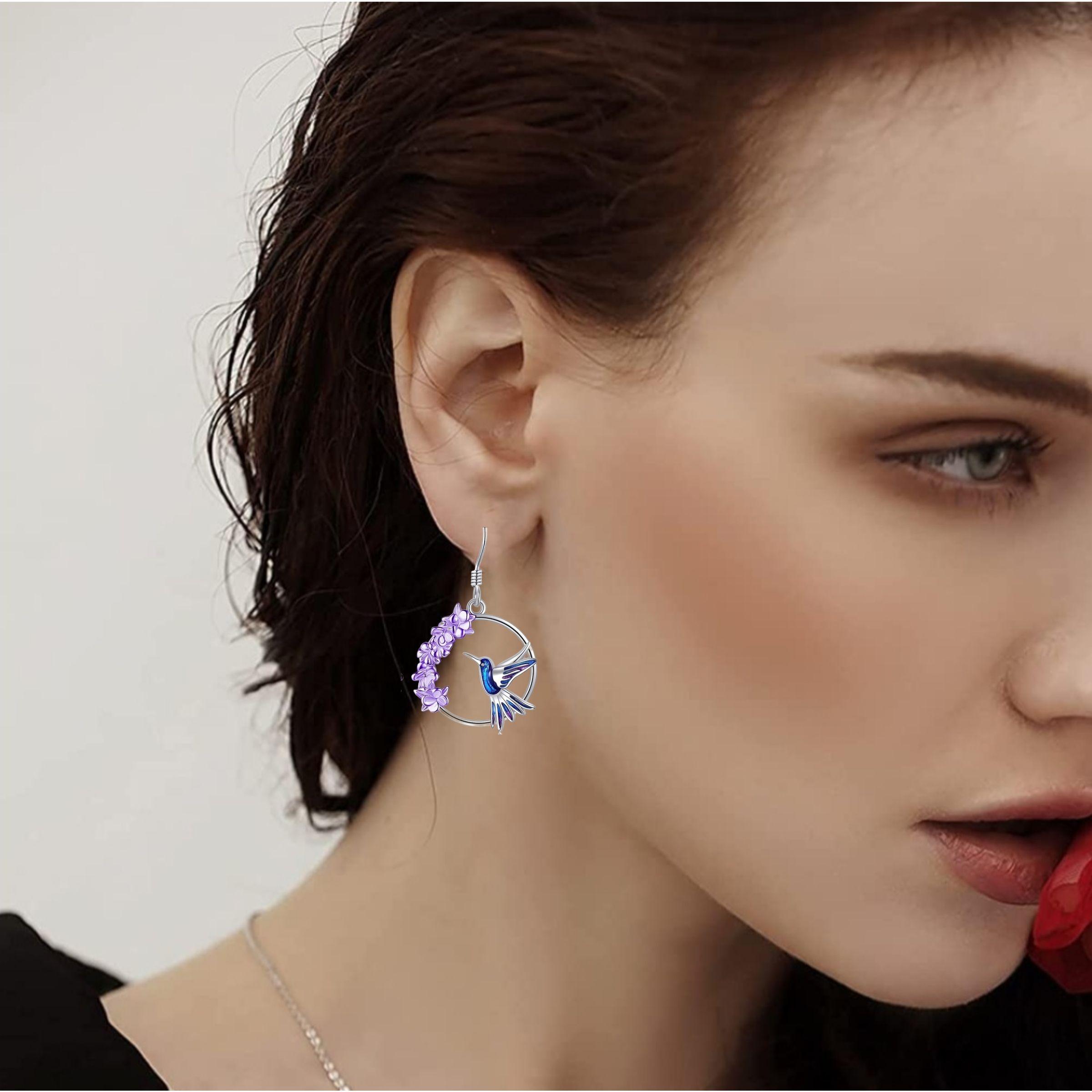 Aros colibrí Lavanda plata 925-2