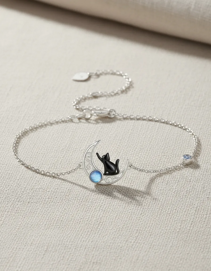 Pulsera plata 925 gato piedra luna-3