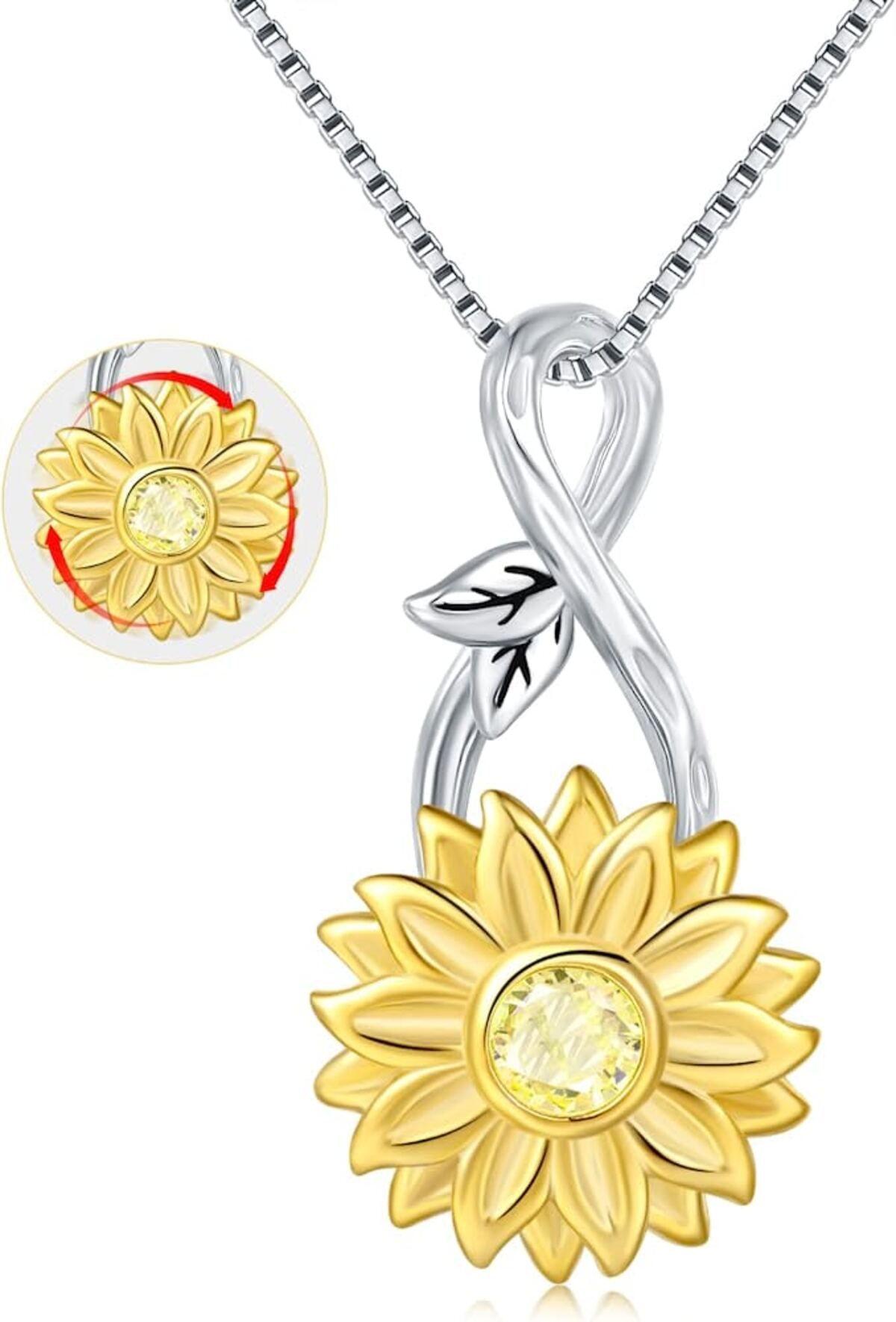 Collar Girasol Giratorio Anti Estres Plata 925-0
