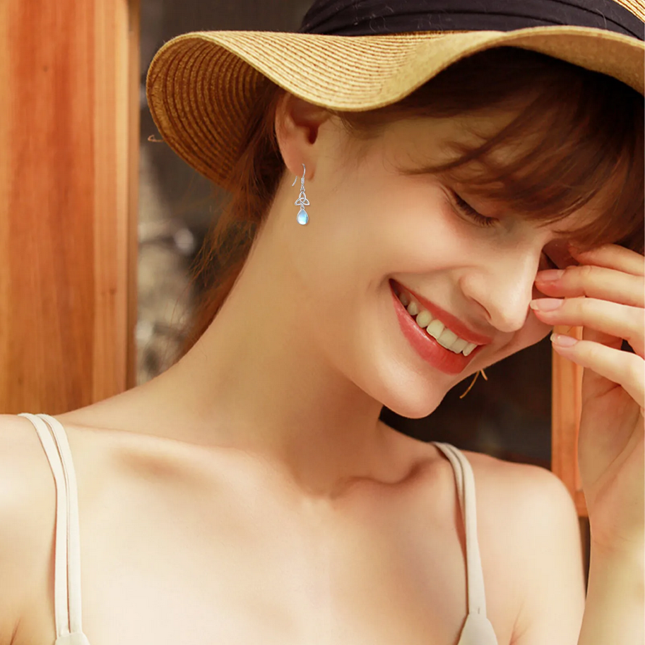 Aros pendientes plata 925 nudo de bruja piedra luna-3