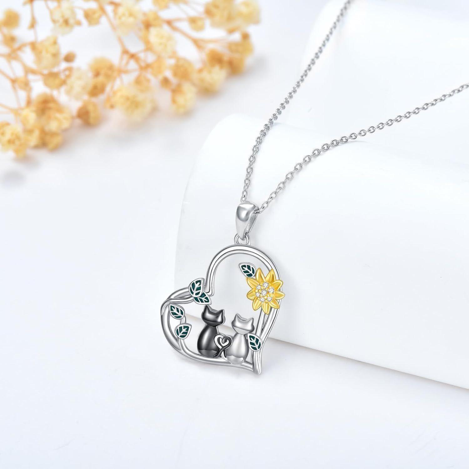 Collar gatos girasol plata 925-2