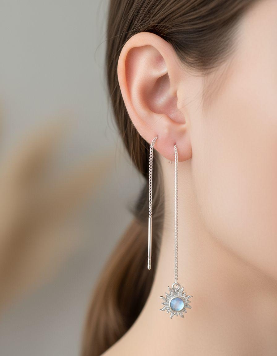 Aros largos plata 925 sol luna nudo de bruja-2