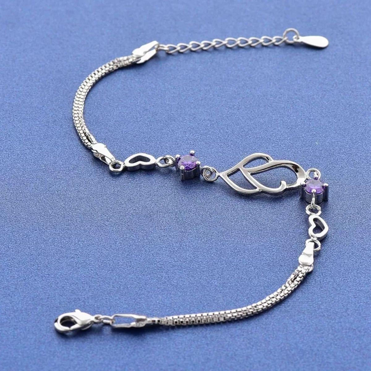 Pulsera Corazón Amatista Plata 925-1