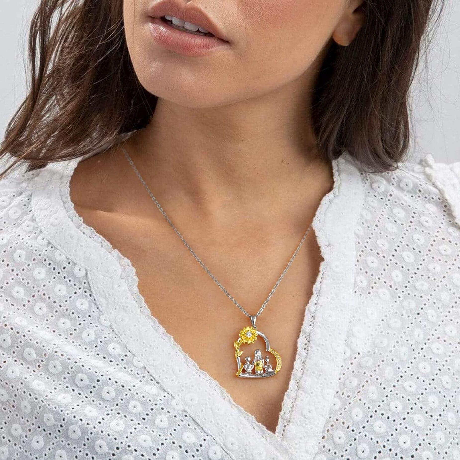 Collar Mamá Dos Hijos Girasol Plata 925-2