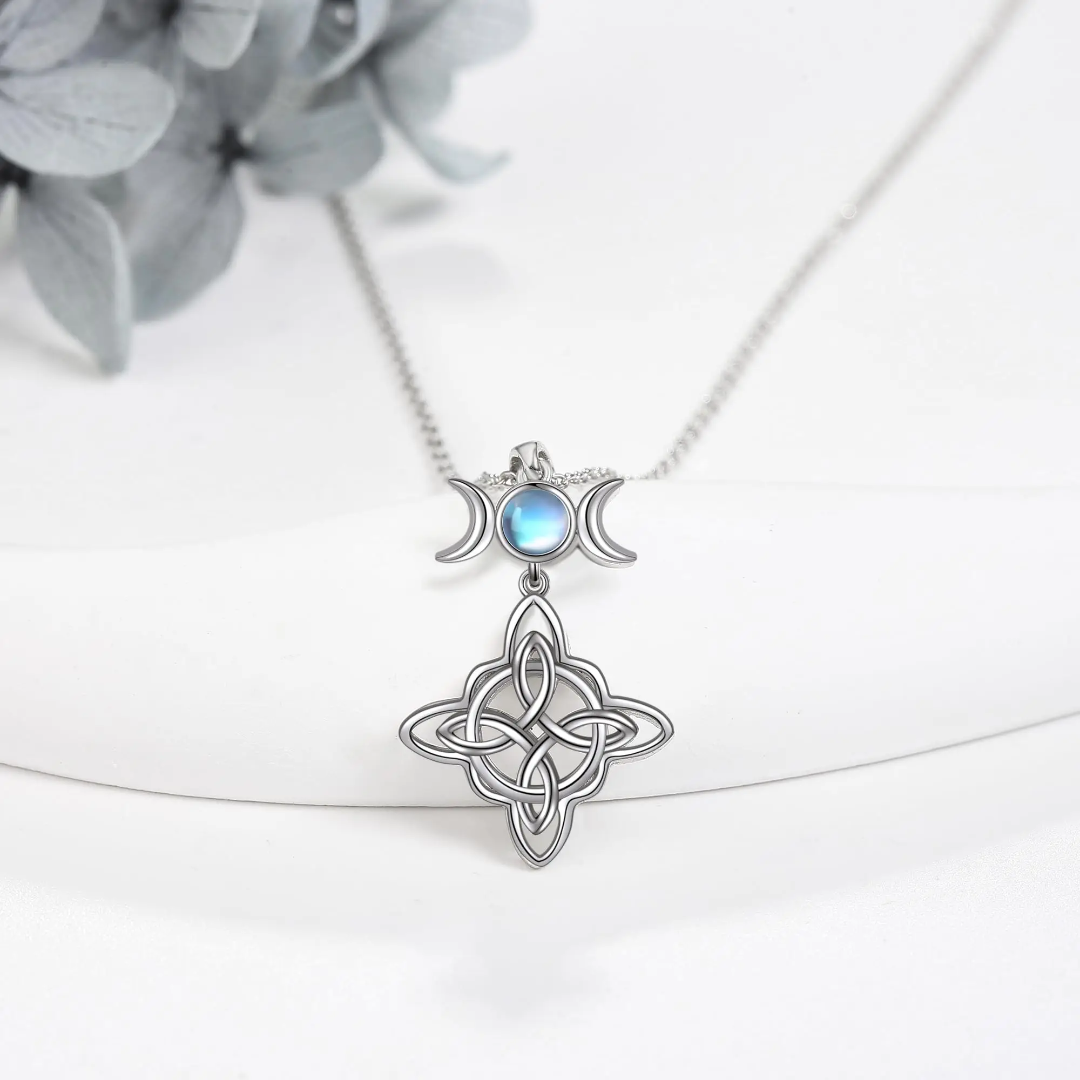 Collar Plata 925 Nudro de bruja piedra luna joya-2
