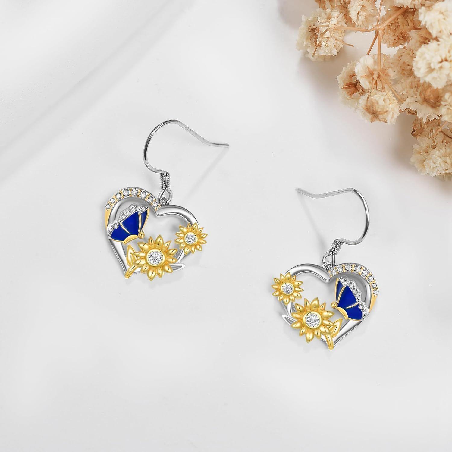 Aros girasol mariposa plata 925 mujer joya-2