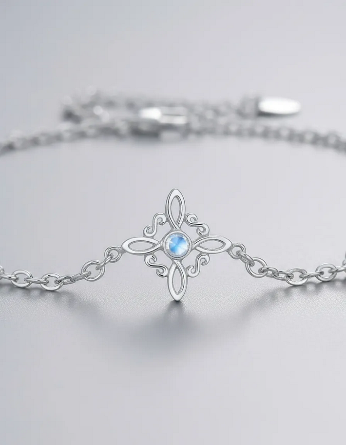 Pulsera Plata 925 nudo de bruja piedra luna-3