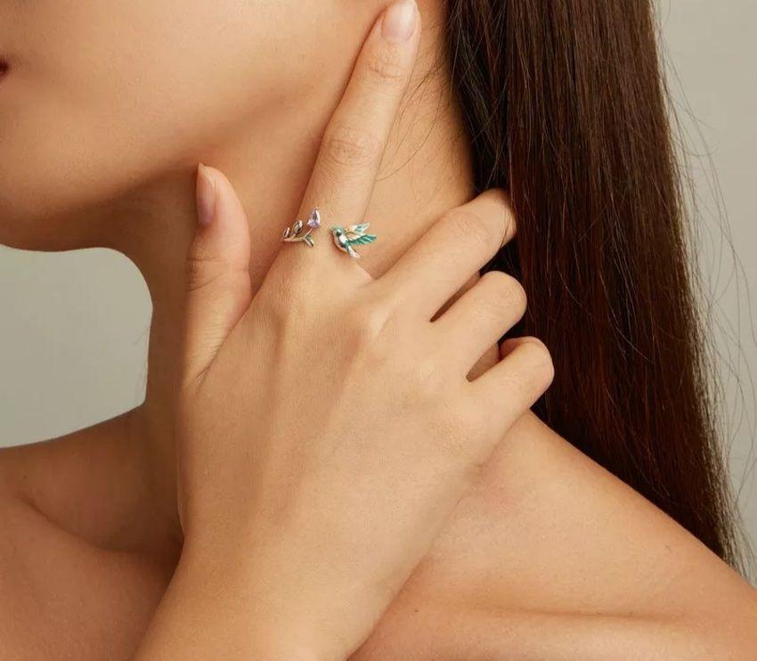 Anillo Colibrí Ajustable Multicolor Plata 925-2