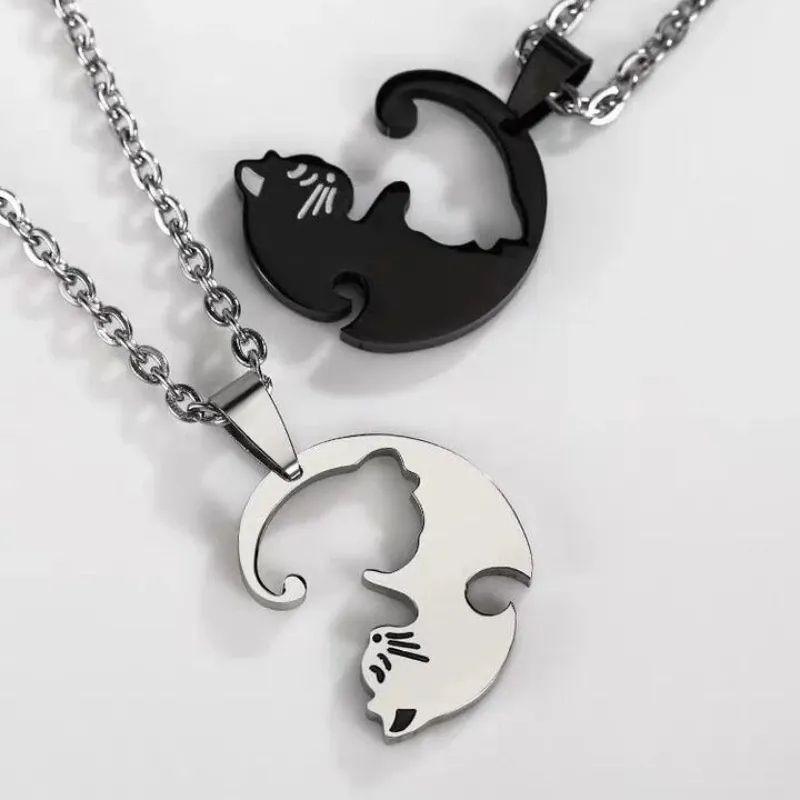 Collar Gatos Parejas Plata 925-3