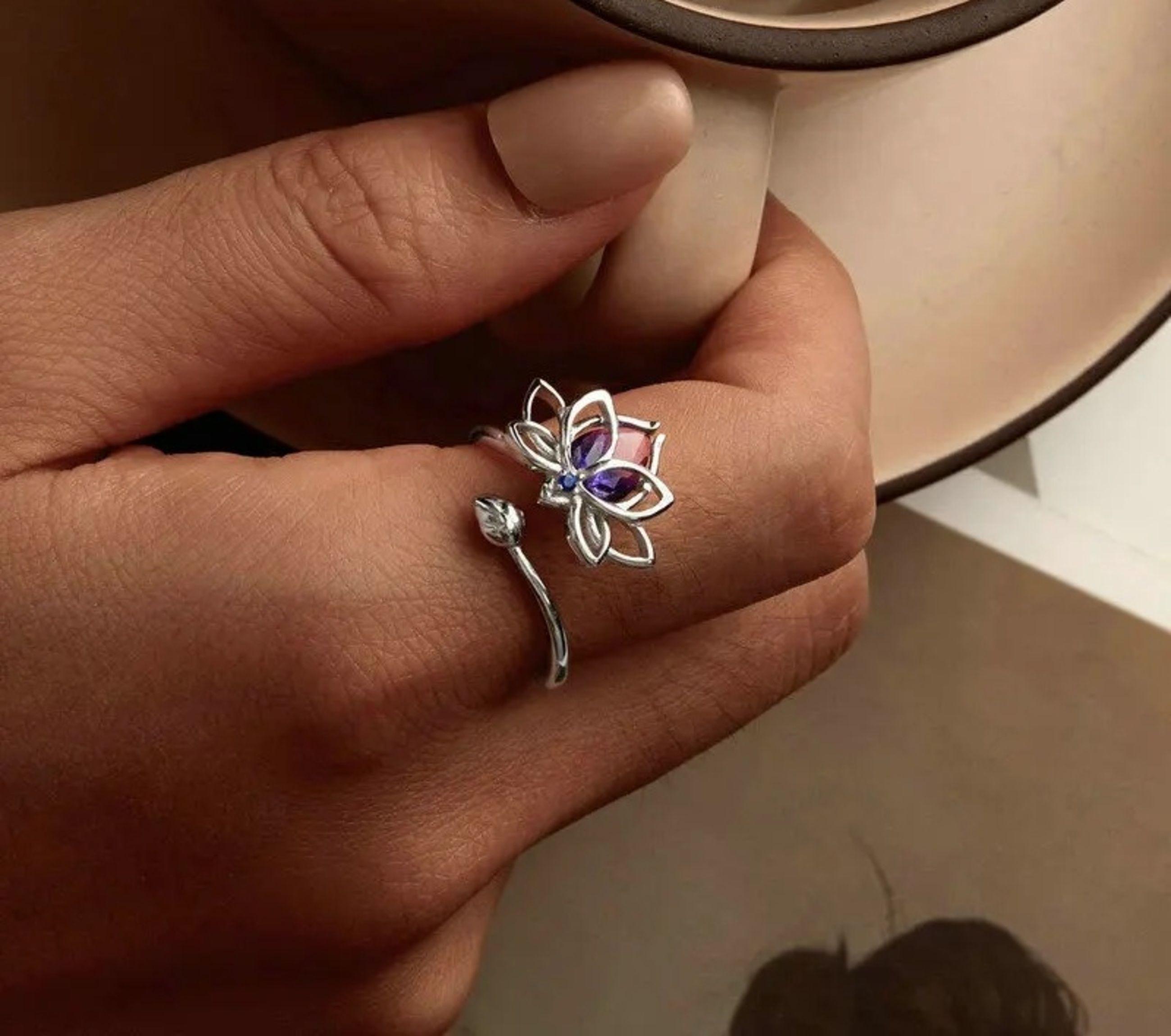 Anillo Flor De Loto Multicolor Ajustable Plata 925-2