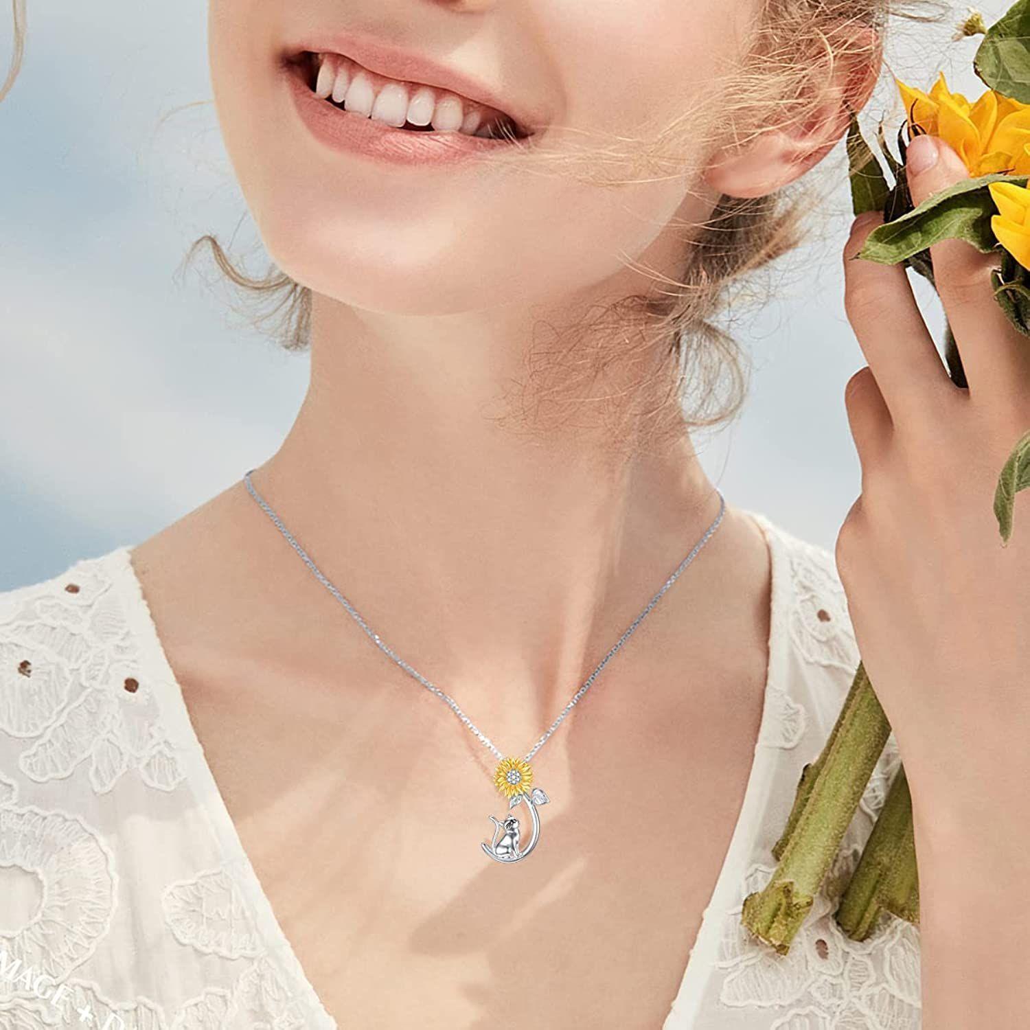 Collar Girasol Gato Plata 925-3