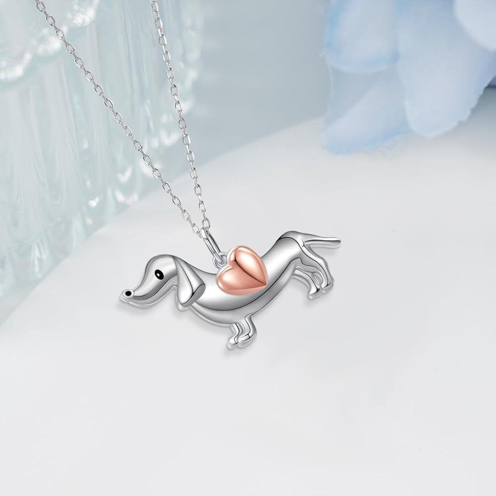 Collar perro salchicha dachshund corazón plata 925-2