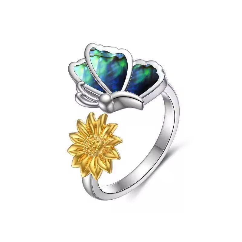 Anillo Girasol Mariposa Ajustable Plata 925-0