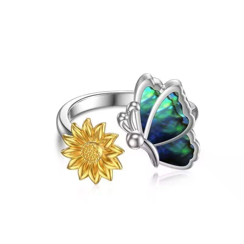 Anillo Girasol Mariposa Ajustable Plata 925-1