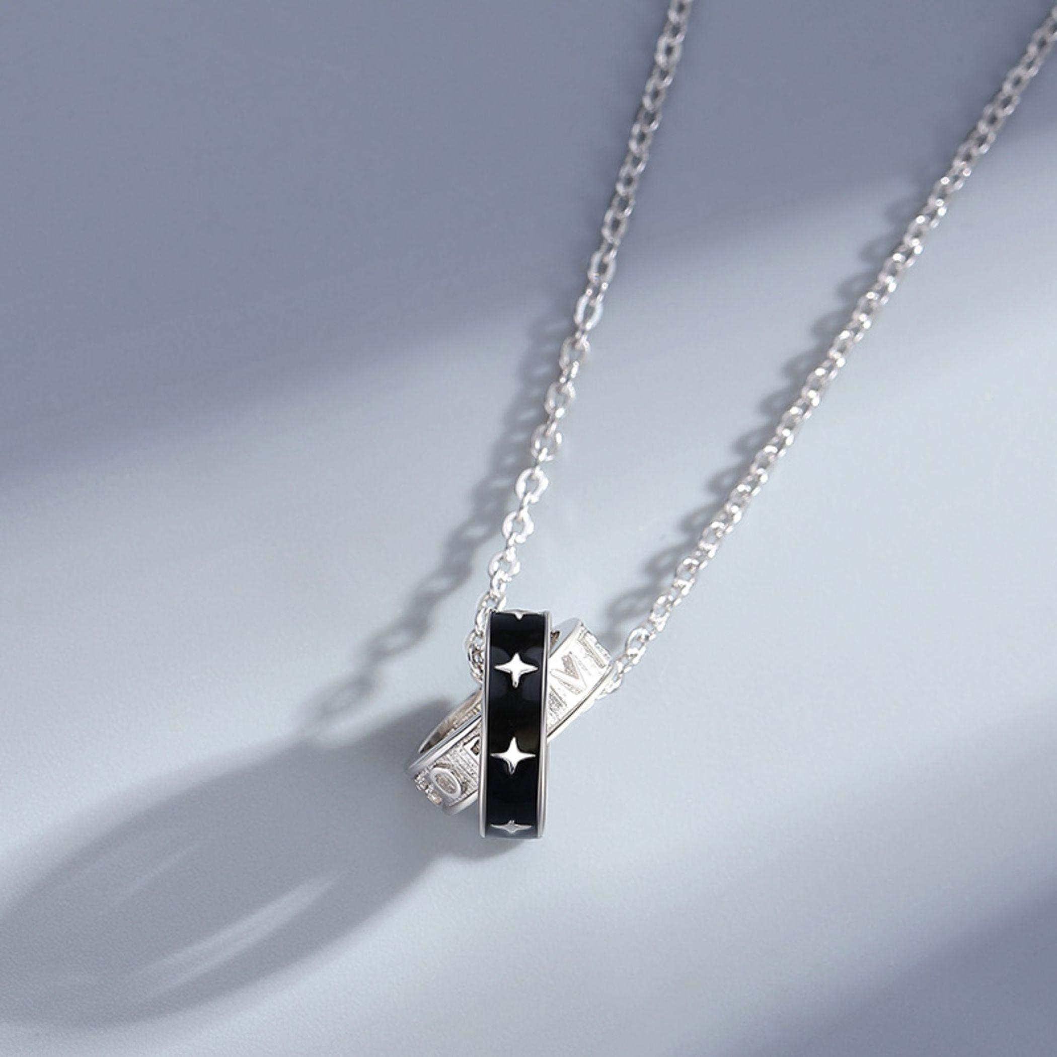 Collar Argollas Parejas Pack Compromiso Aniversario Regalo Plata 925-3