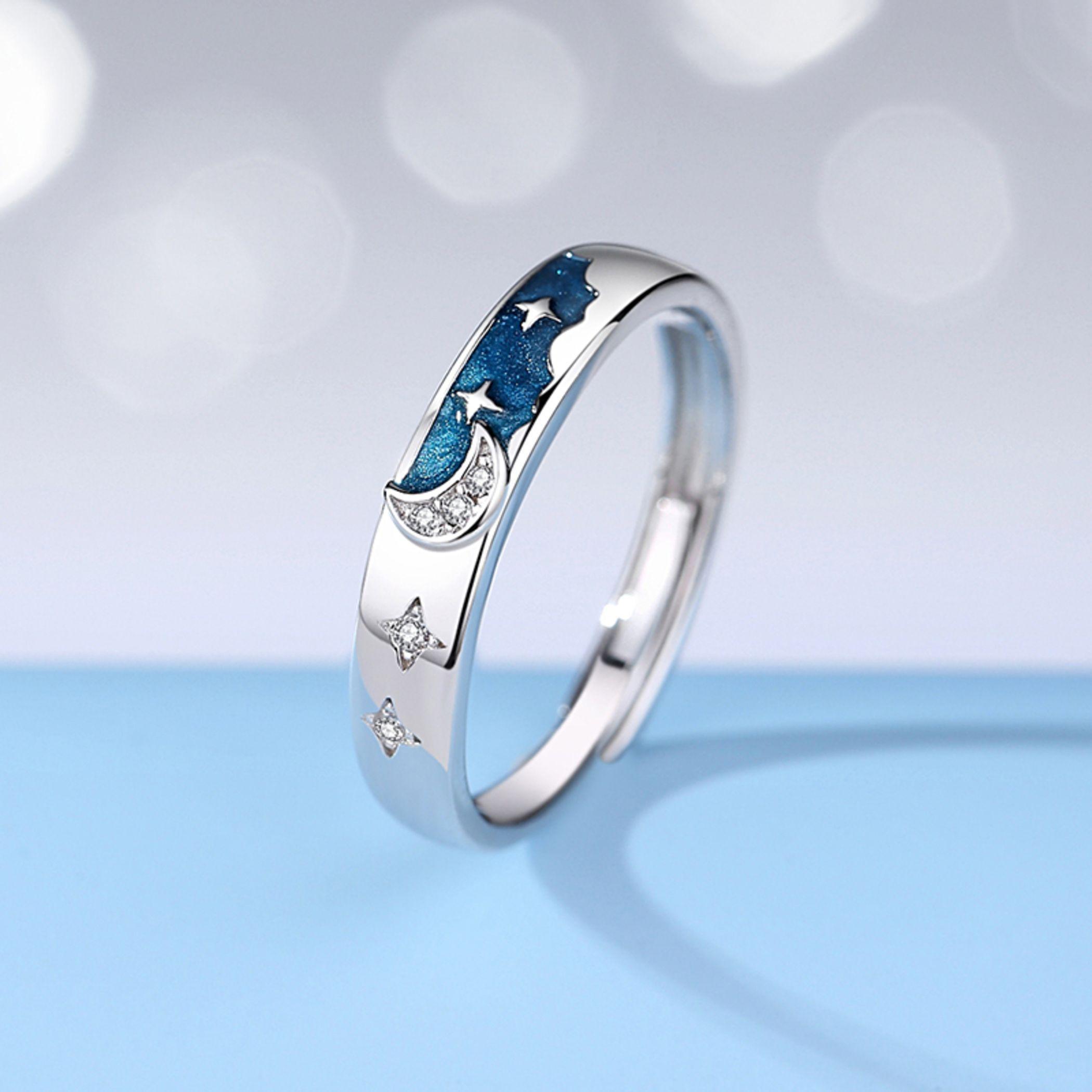 Anillos Parejas Van Gogh Luna Ajustables Plata 925-2